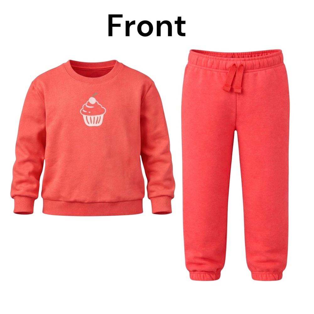 Wonder Nation Toddler 4T Fleece Jogger Set Coral Cupcake Sweatshirt Outfit NEW